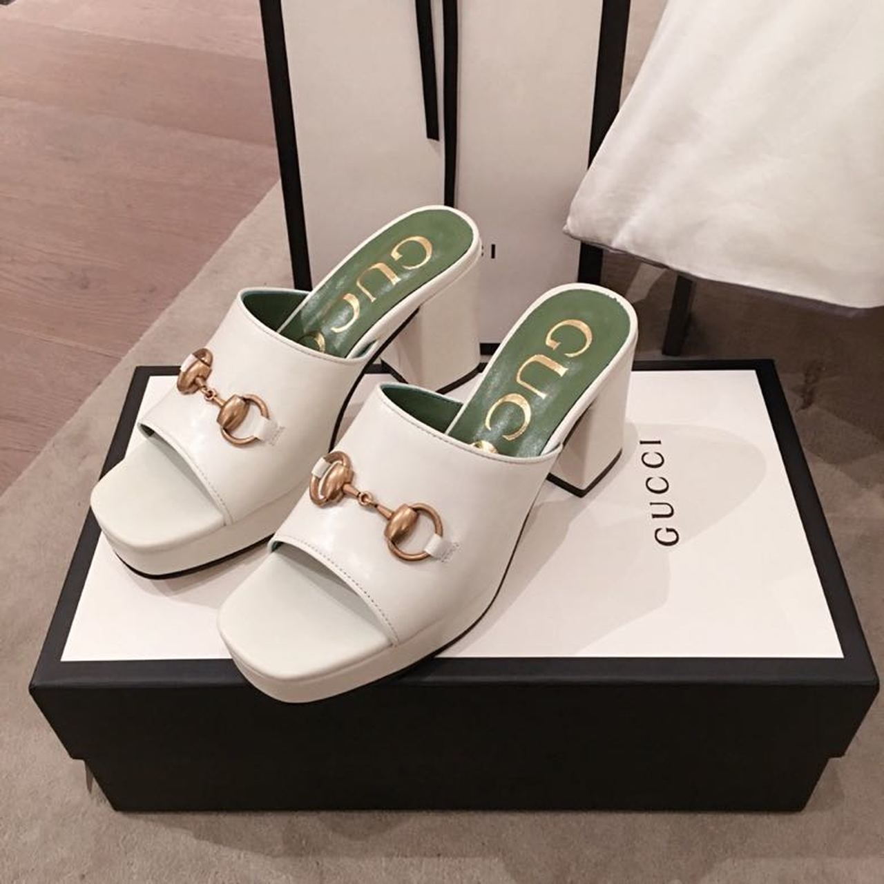 Gucci Horsebit Platform Mules Calfskin Leather Spring/Summer 2020 Collection, White