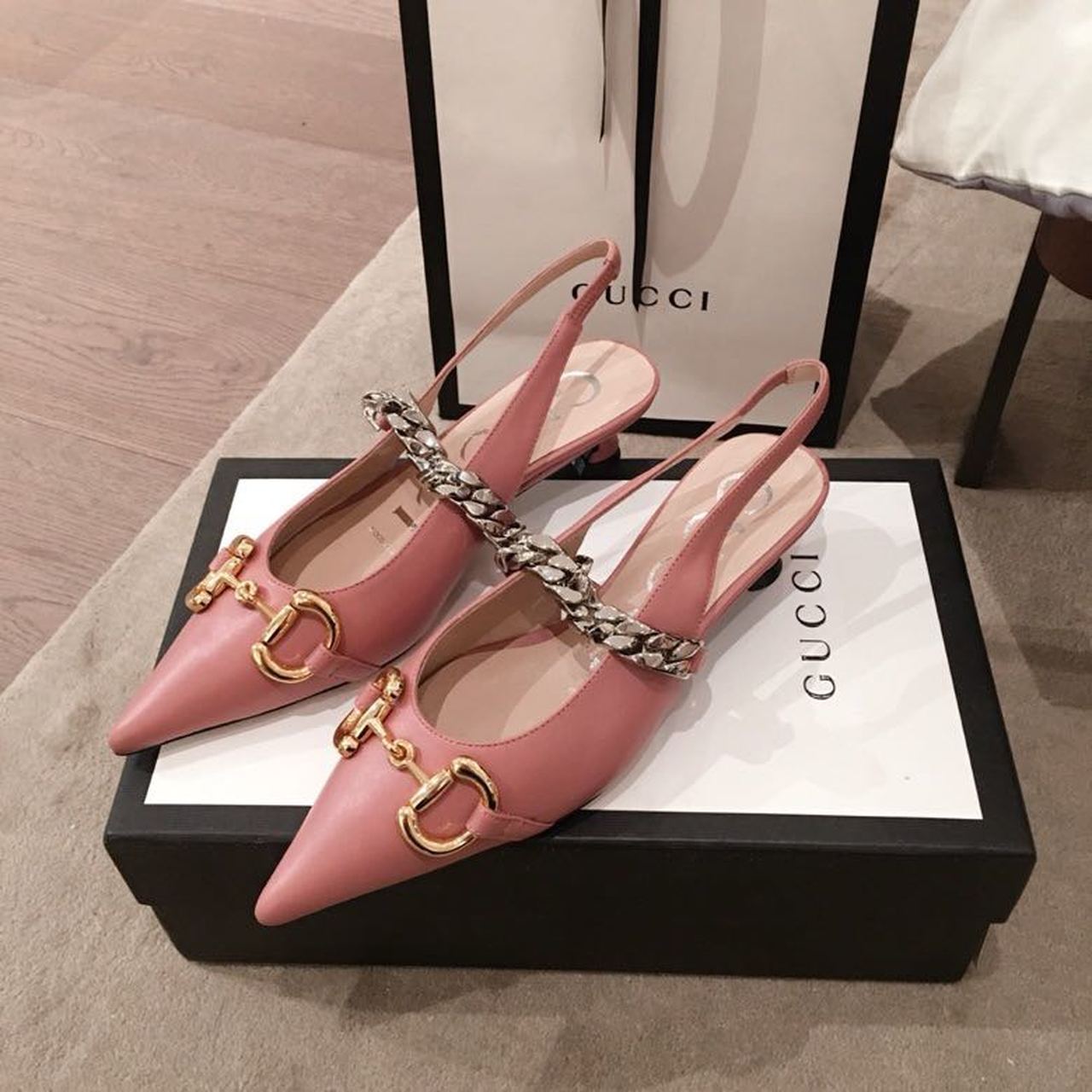 Gucci Horsebit Slingback Flats Blush Pink For Women GG