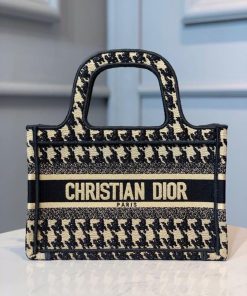 Christian Dior Mini Book Tote Bag Herringbone Embroidered Canvas For Women 22cm/9in CD
