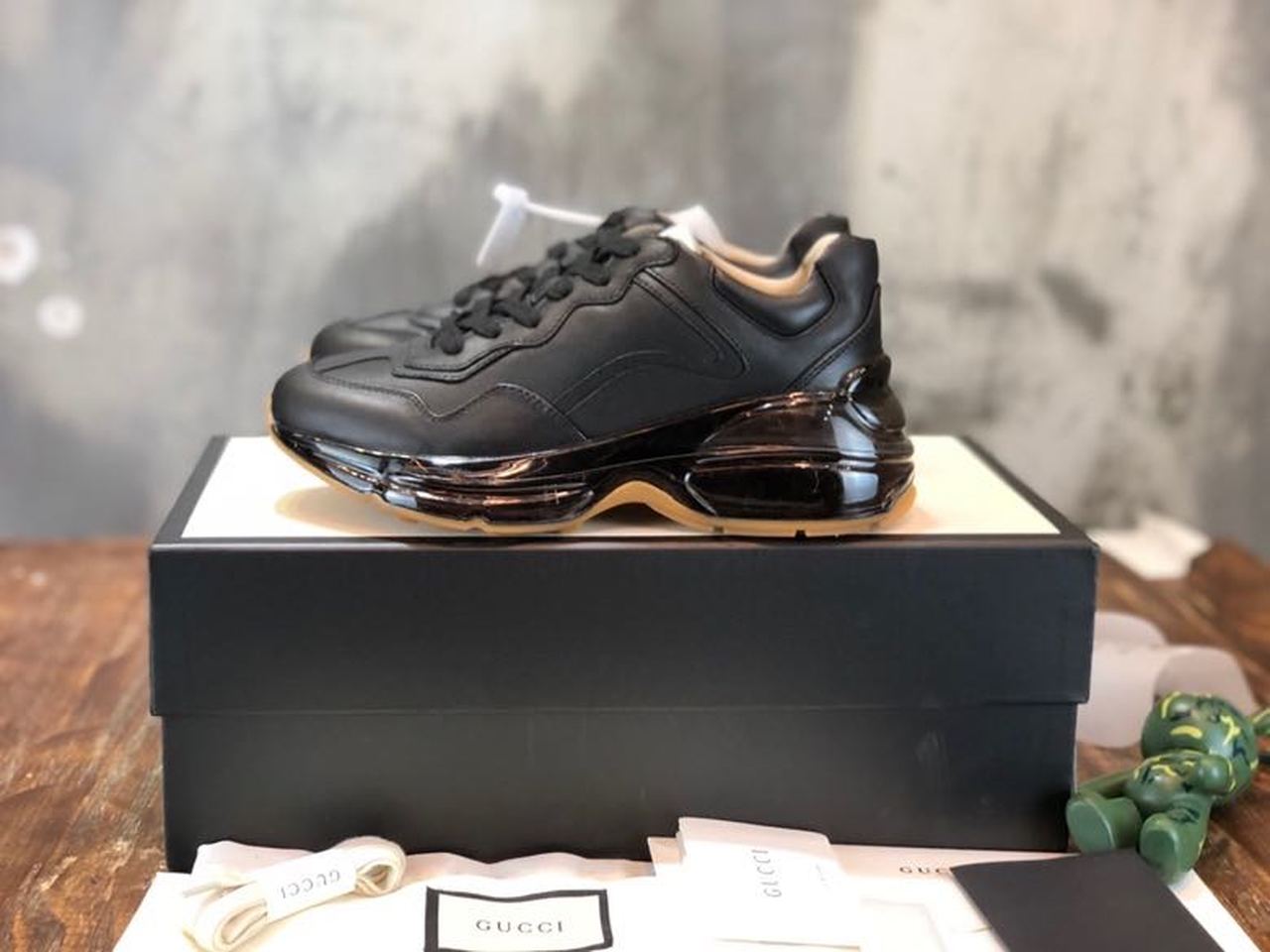 Gucci Rhyton Dad Transparent Sole Sneakers Black For Women GG
