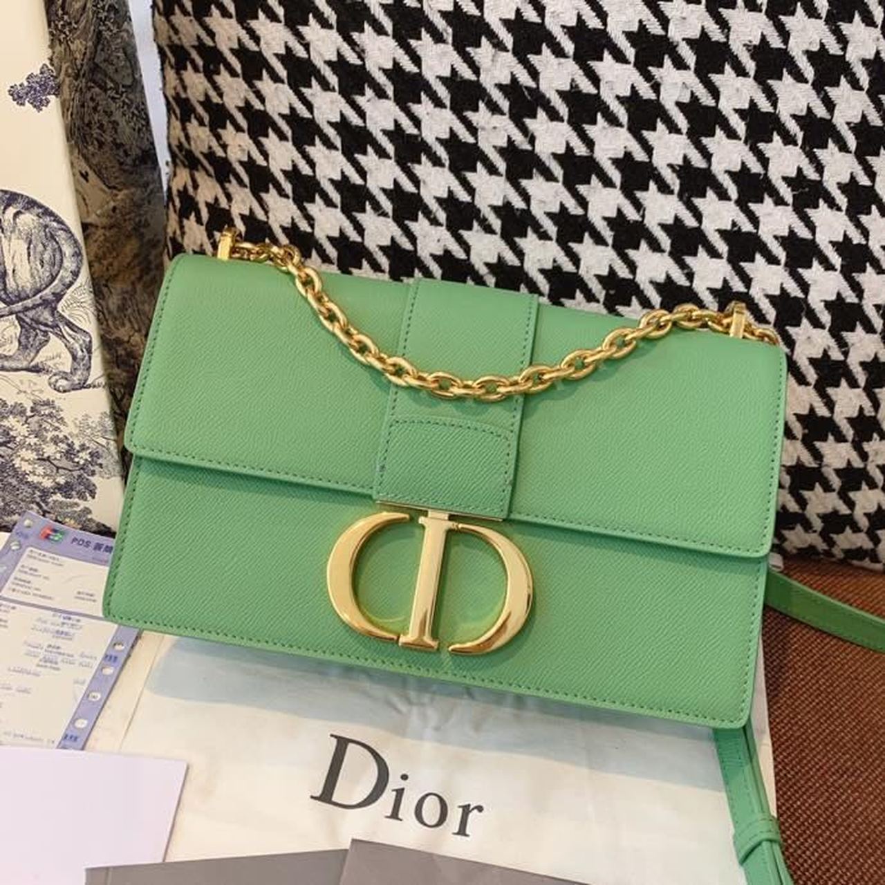 Christian Dior 30 Montaigne Chained Bag Deep Mint Green Box For Women 24cm/9in CD