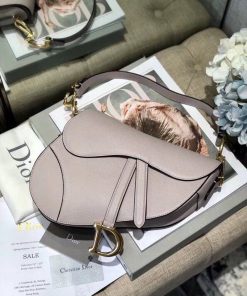 Christian Dior Saddle Bag Grained Canvas Light Pink For Women 19.5cm/7.6in CD