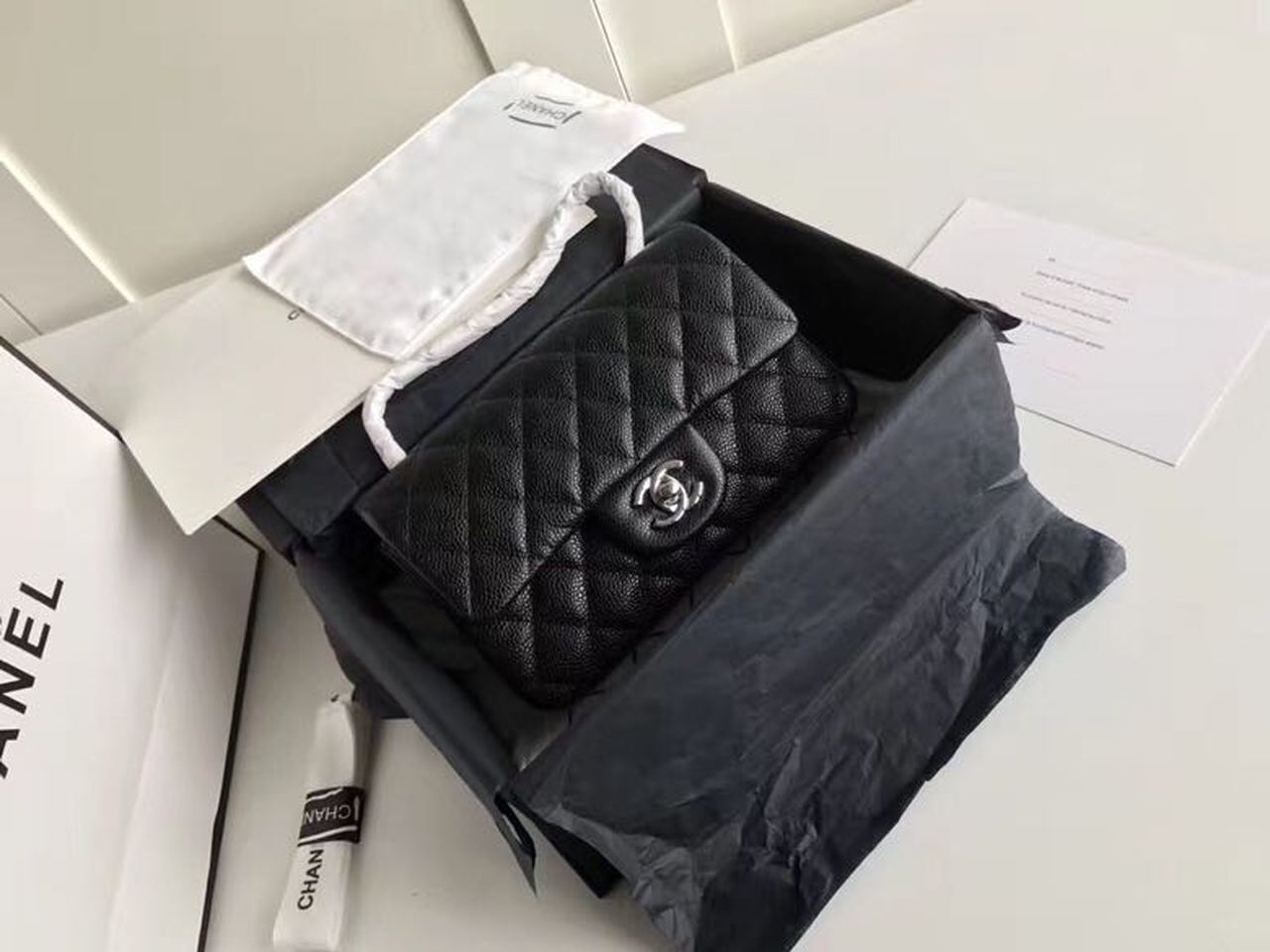 Chanel Small Classic Handbag Silver Hardware Black For Women, Women’s Bags, Shoulder and Crossbody Bags 7.8in/20cm A01113