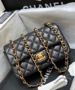 Chanel Classic Flap Bag Gold Toned Hardware Black For Women, Women’s Bags, Shoulder And Crossbody Bags 7.8in/20cm A01116