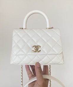 Chanel Mini Flap Bag Top Handle White For Women 7.5in/19cm