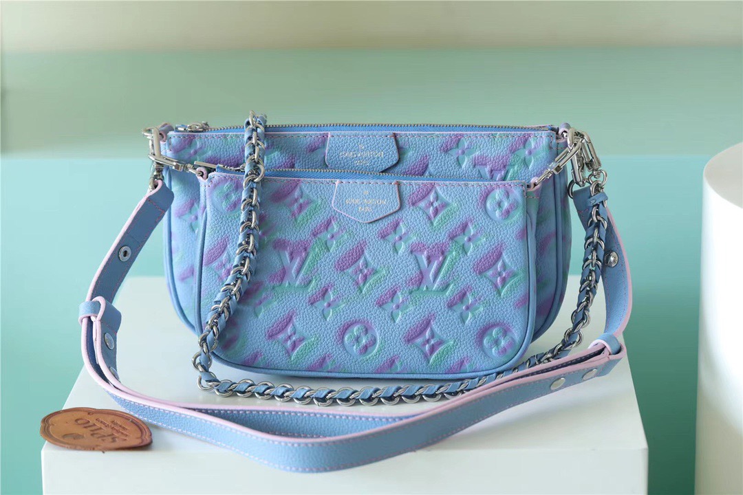 Louis Vuitton Multi Pochette Accessoires Monogram Empreinte Blue For Women, Women’s Handbags 9.4in/24cm LV 