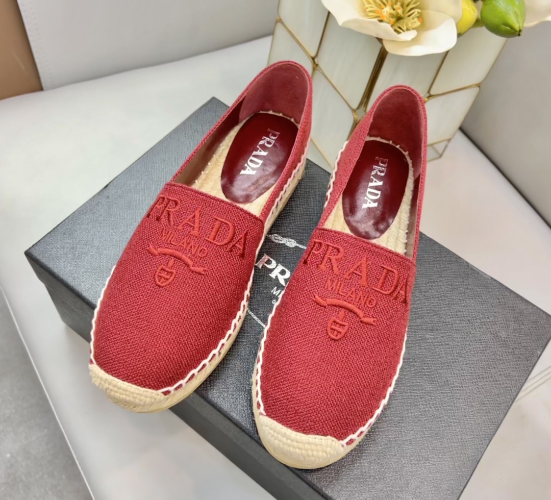 Prada Linen Espadrilles Red For Women 0.8in/20mm Prada 