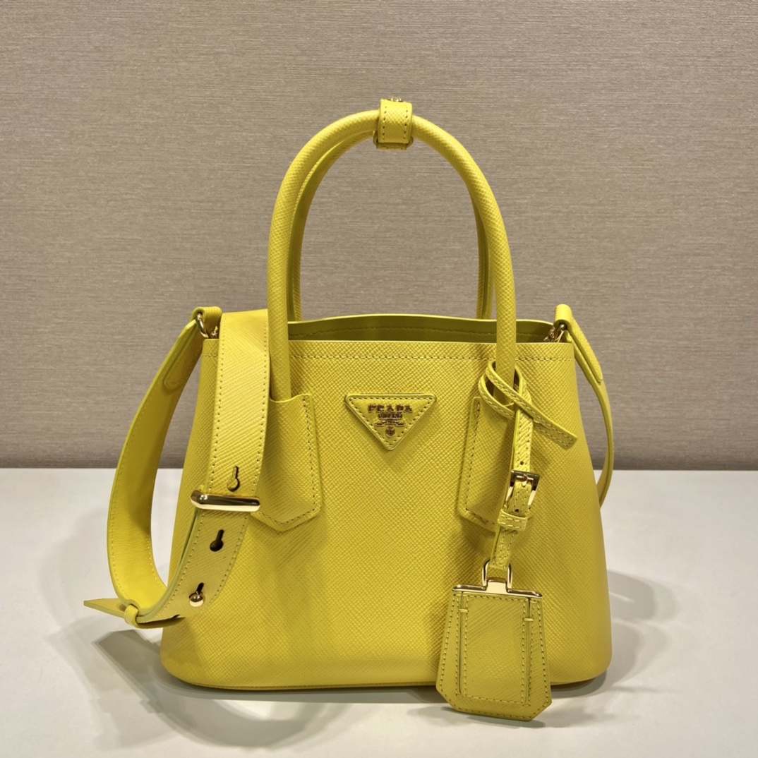 Prada Double Saffiano Mini Bag Yellow For Women, Women’s Bags 9.8in/25cm 1BG443_2A4A_F0377_V_XOO
