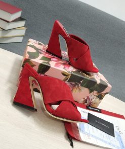 Dolce & Gabbana Satin Mules With Geometric Heel Red For Women DG Shoes