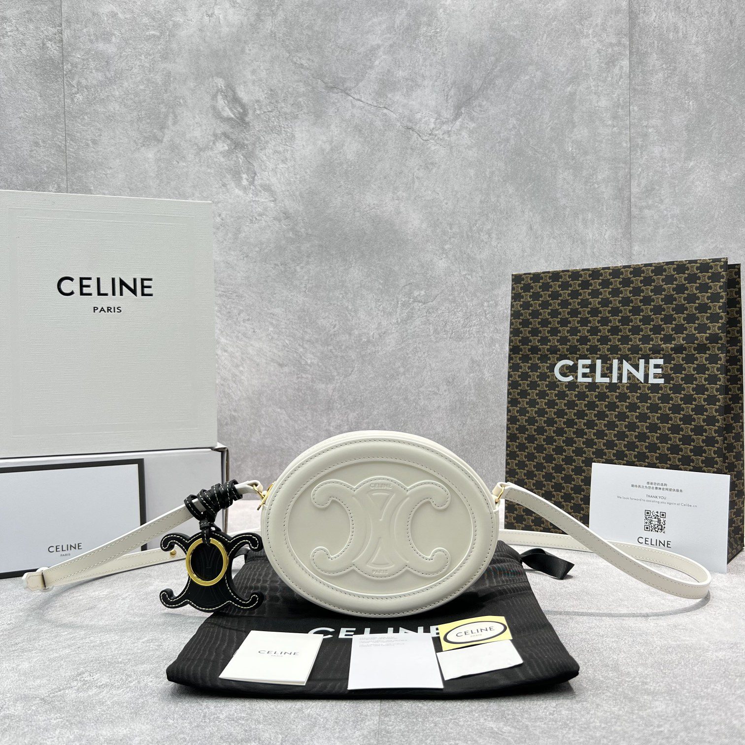 Celine Crossbody Oval Purse Cuir Triomphe White For Women 6in/16cm