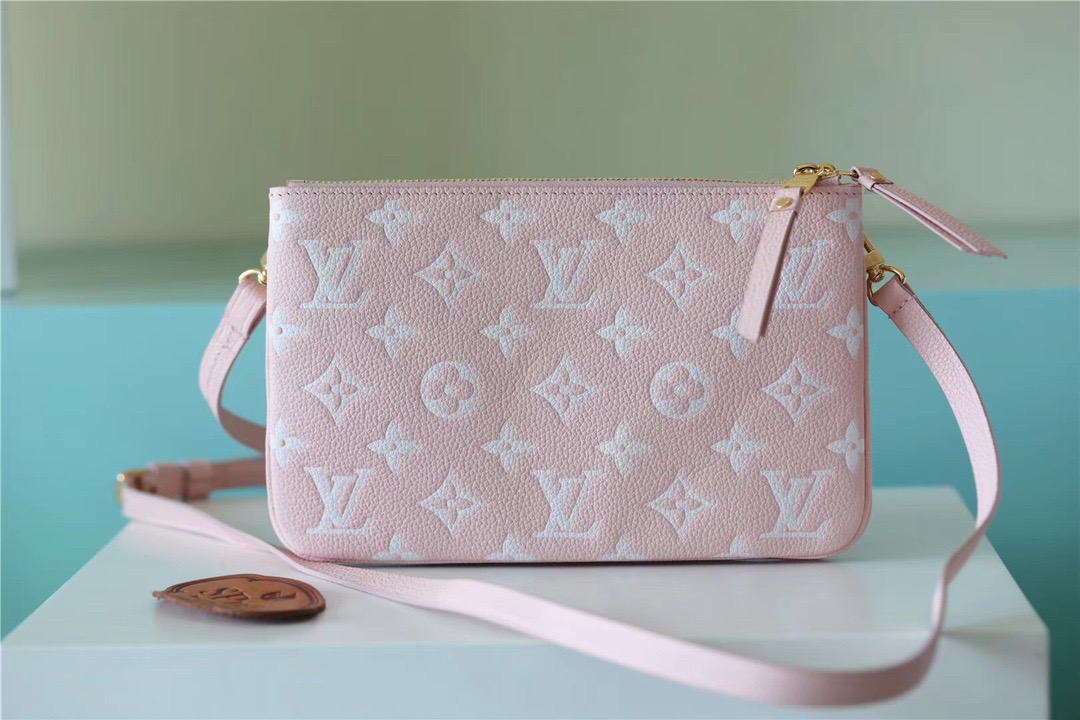 Louis Vuitton Double Zip Pochette Monogram Empreinte Candy Pink For Women, Women’s Handbags, Shoulder And Crossbody Bags 20cm/7.9in LV M81429