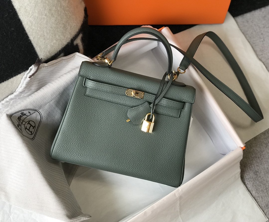 Hermès Kelly 28 Togo Vert Fonce GHW Bag For Women, Women’s Handbags, Shoulder Bags 11in/28cm