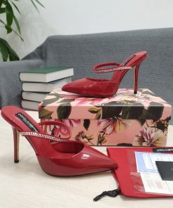 Dolce & Gabbana Mirrored-Effect Mules With Embroidery Red For Women DG Shoes