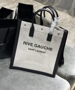 Yves Saint Laurent Rive Gauche North/South Tote Bag In Printed Linen For Women 15.3in/39cm YSL 632539FAABR9083