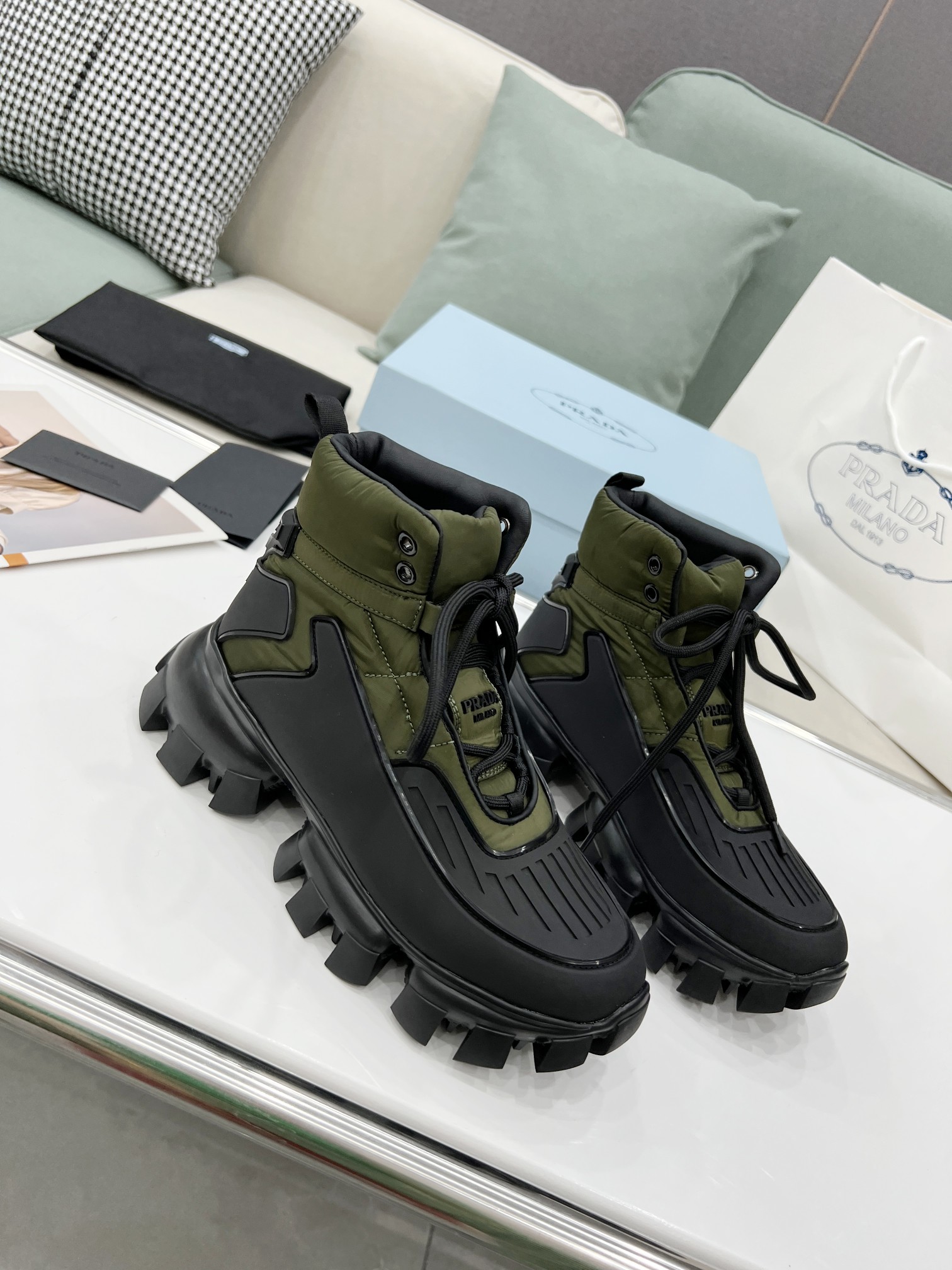 Prada Cloudbust Thunder High-Top Sneakers Forest Green/Black For Women 1.9in/50mm Prada 2TG189_3LGO_F0B80_F_G000