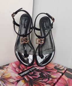 Dolce & Gabbana Nappa DG Sandals Black For Women DG Shoes