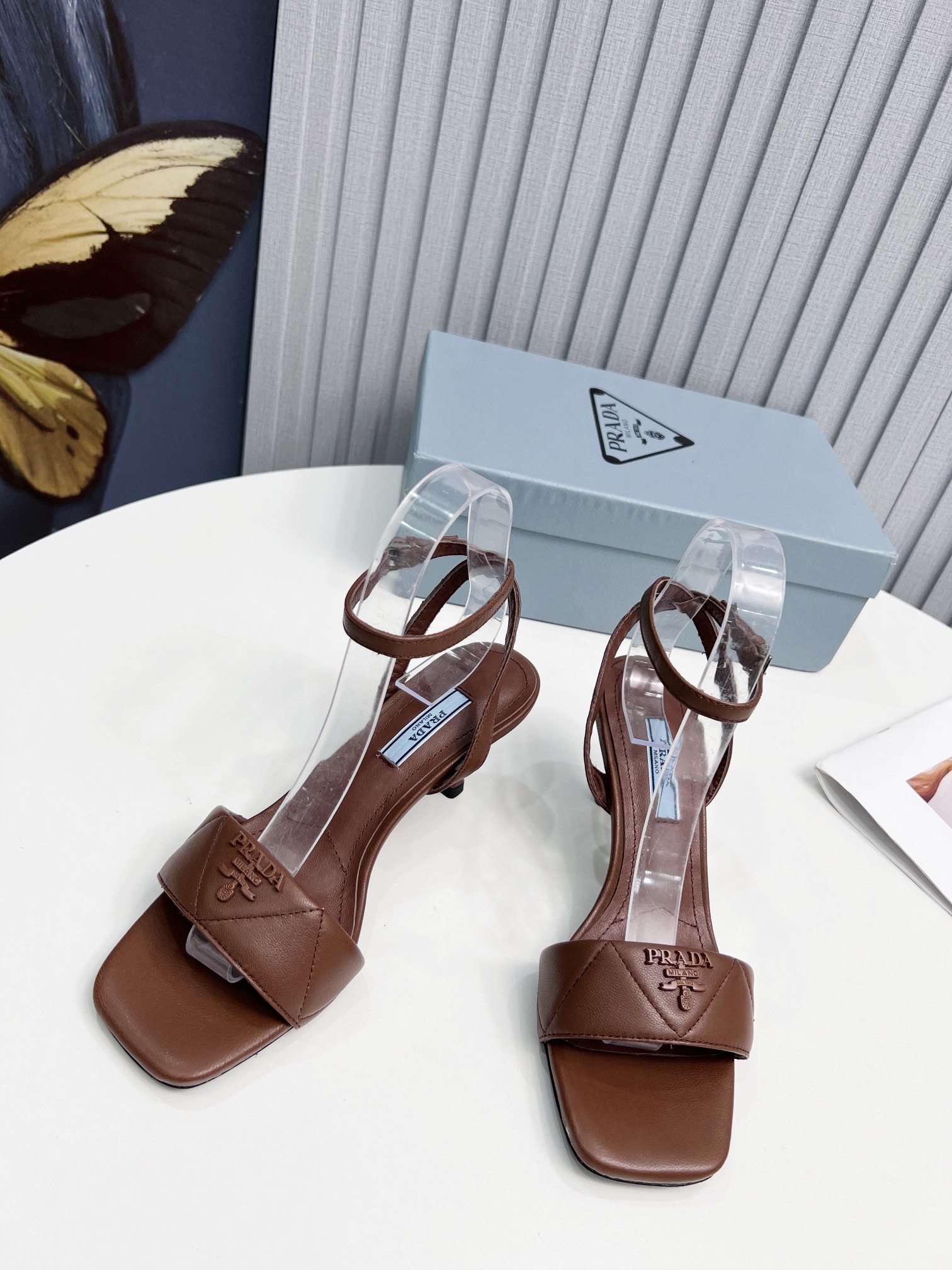 Prada Quilted Nappa Sandals Brown For Women 2.6in/65mm Prada