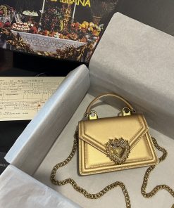 Dolce & Gabbana Small Devotion Bag In Plain Gold For Women 7.5in/19cm DG