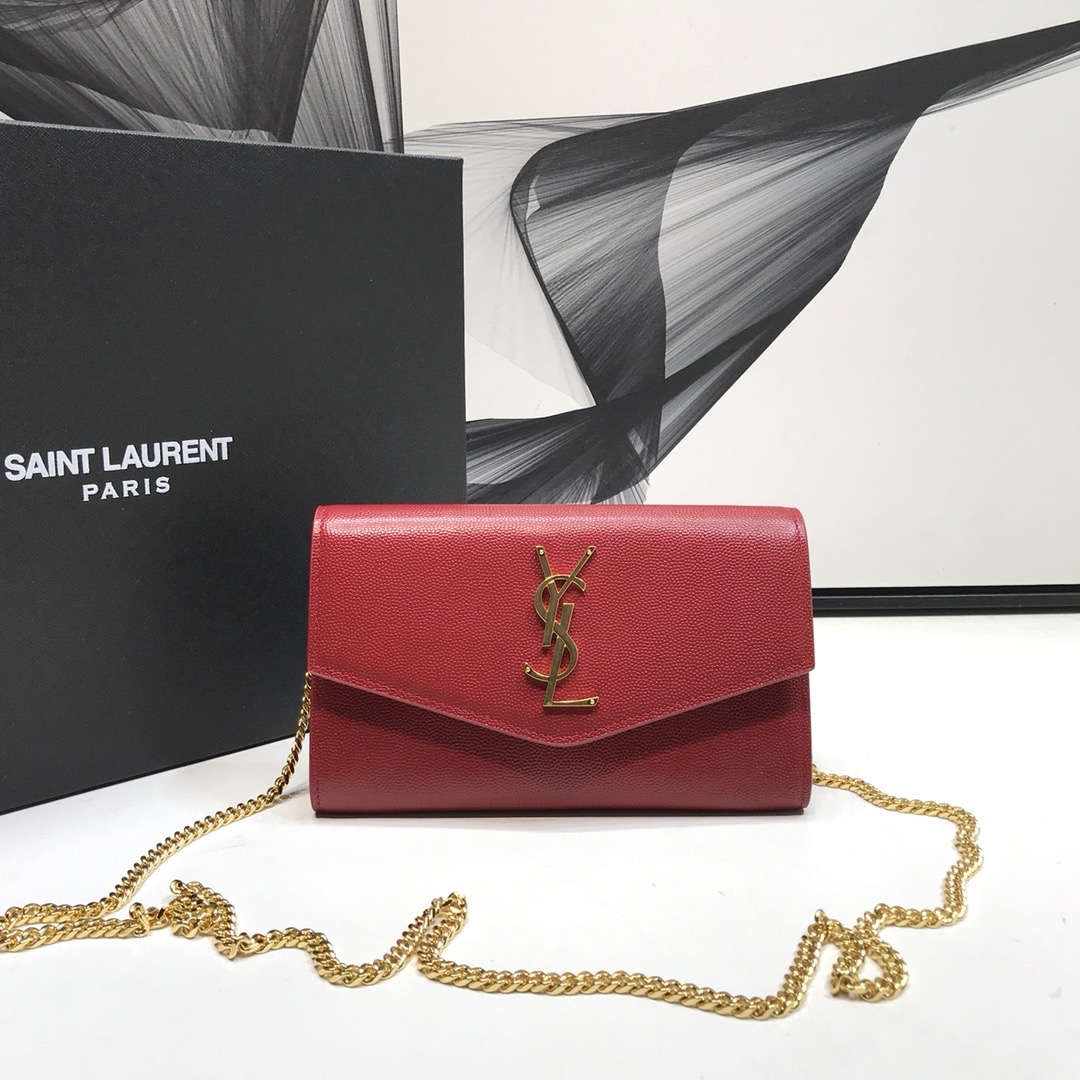 Yves Saint Laurent Uptown Chain Wallet Red For Women 7.4in/19cm YSL 