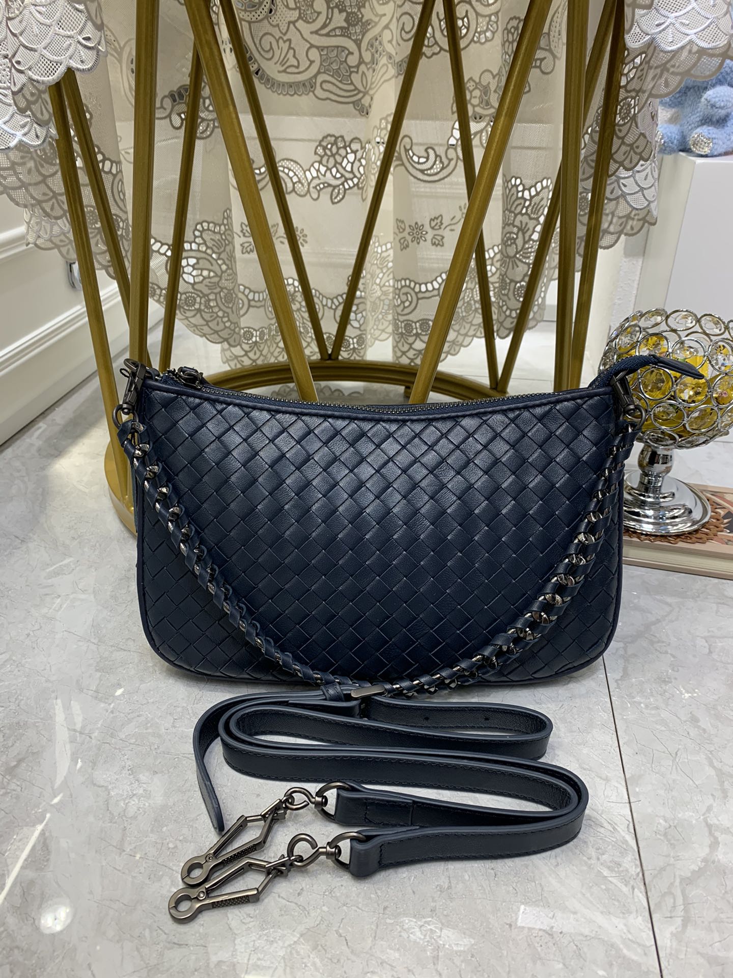 Bottega Veneta Crossbody Bag Blue, For Women, Women’s Bags 9.4in/24cm