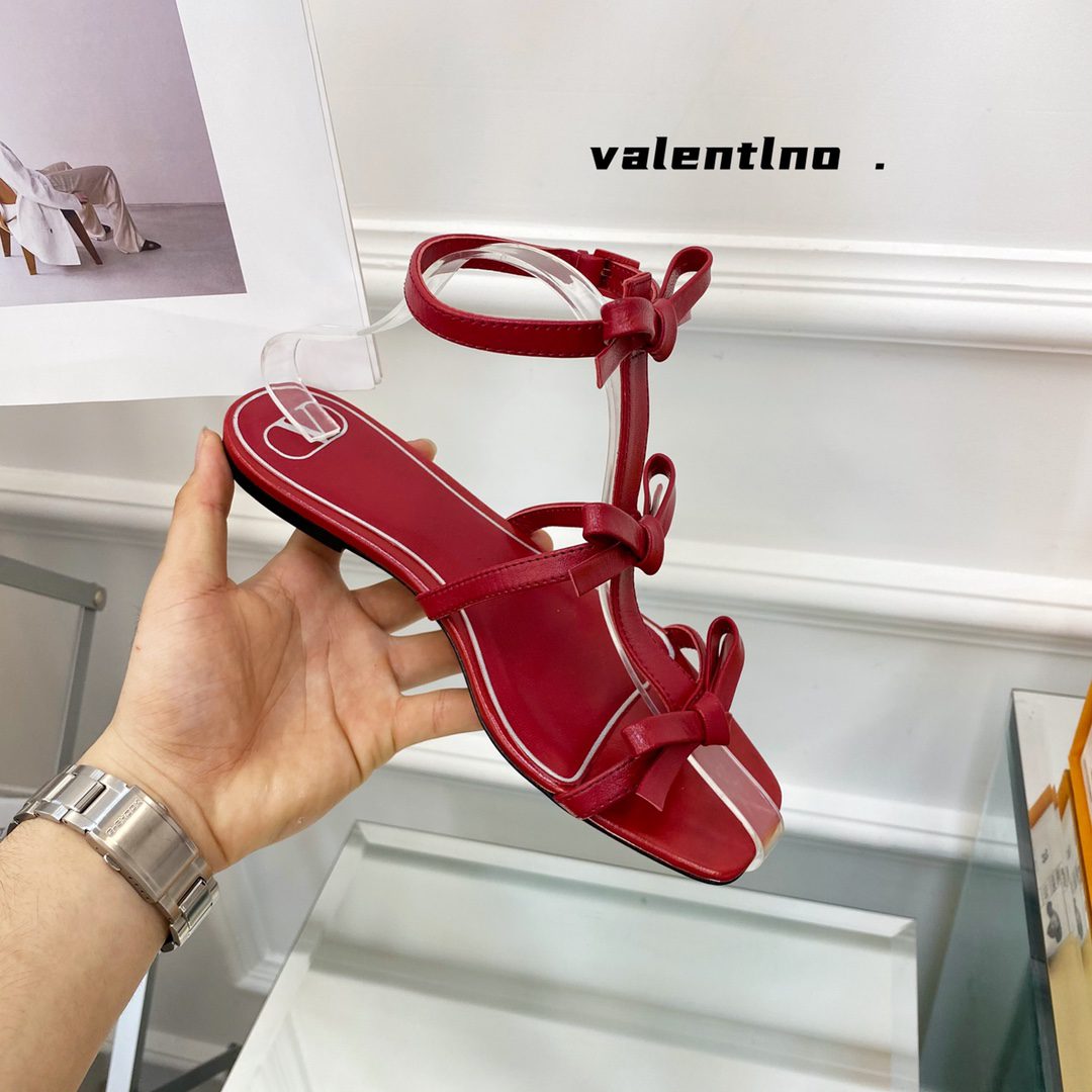 Valentino Garavani Bow-Detail Multi-Strap Flat Sandals Red For Women WS0CI8CCC