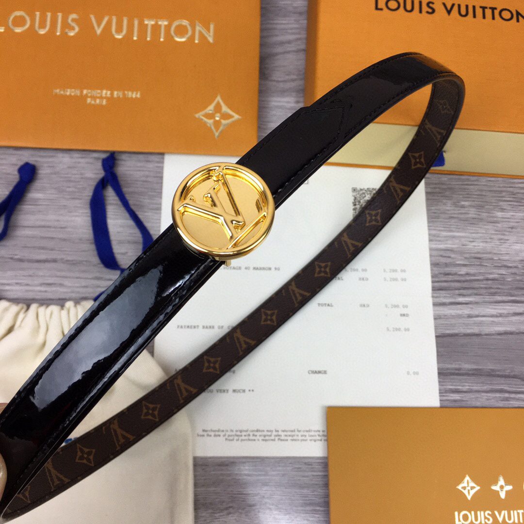 Louis Vuitton LV Circle Reversible Belt Monogram Canvas Gold Toned Hardware LV Women Belt