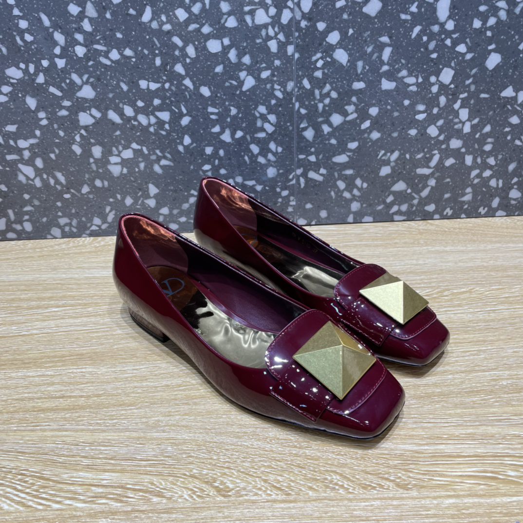 Valentino Garavani One Stud Patent Ballet Flats Red Plum For Women