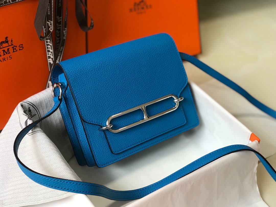 Hermes Mini Evercolor Sac Roulis 19 Blue For Women, Women’s Handbags, Shoulder Bags 7.5in/19cm