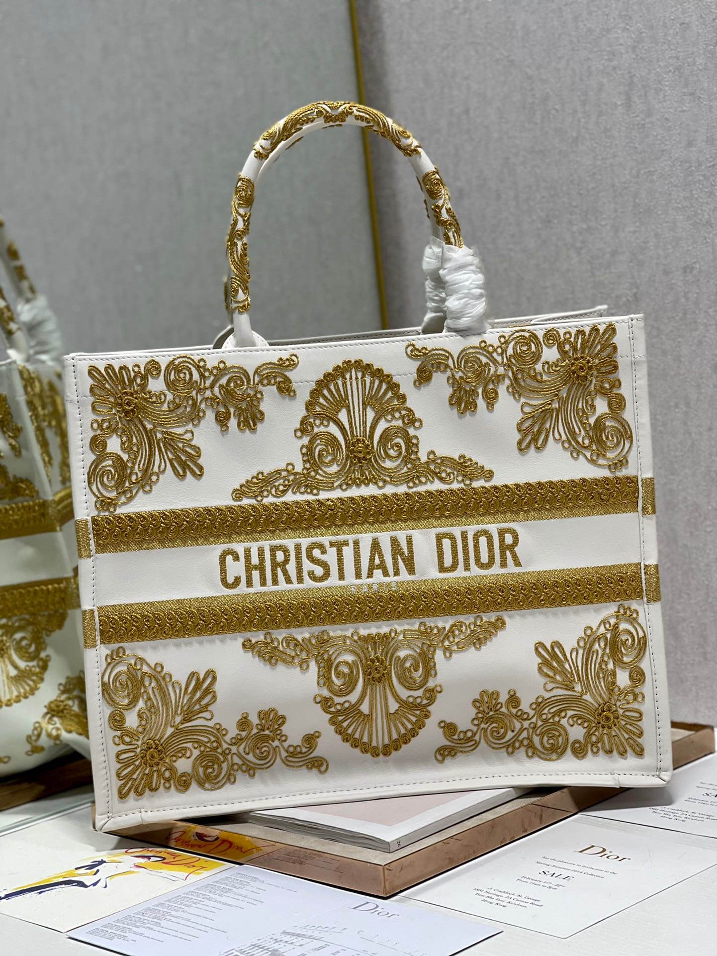 Christian Dior Large Dior Book Tote Gold And White, For Women, Women’s Handbags 16.5in/42cm CD