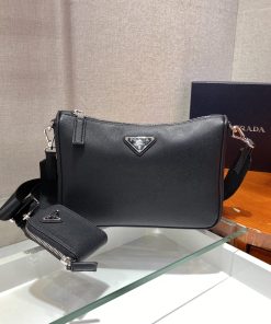 Prada Re-Nylon And Saffiano Shoulder Bag Black For Women, Women’s Bags 9.4in/24cm 2VH113_2DMH_F0002_V_OOP