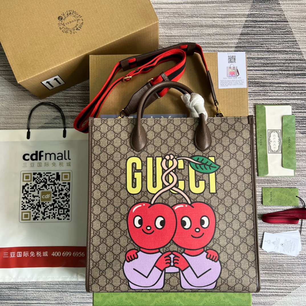 Gucci Cherry Print Medium Tote Beige For Women, Women’s Bags 15.1in/38cm Gucci ‎703264 U2QAG 8839