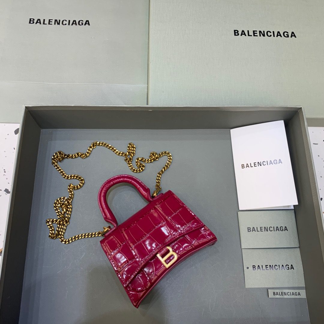 BALENCIAGA Hourglass Mini Handbag With Chain In Dark Red, For Women, Women’s Bags 4.7in/12cm