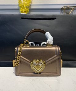 Dolce & Gabbana Small Devotion Bag In Mordore Nappa Antique Brass For Women 7.5in/19cm DG