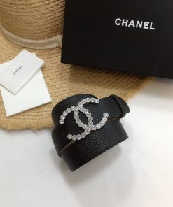 Chanel Belt With Beaded Buckle Black With Silver Hardware Women Belt