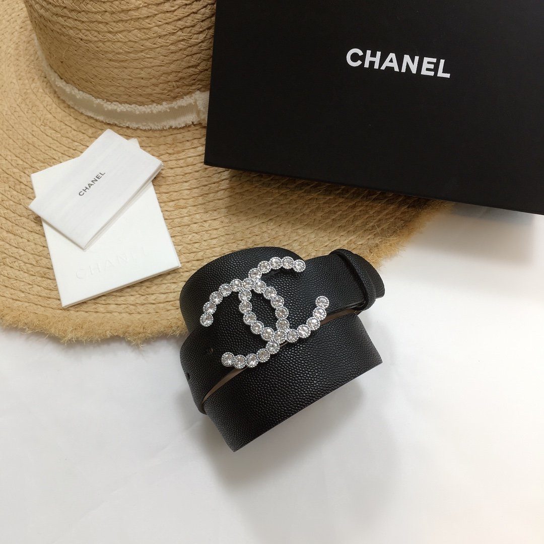 Chanel Belt With Beaded Buckle Black With Silver Hardware Women Belt