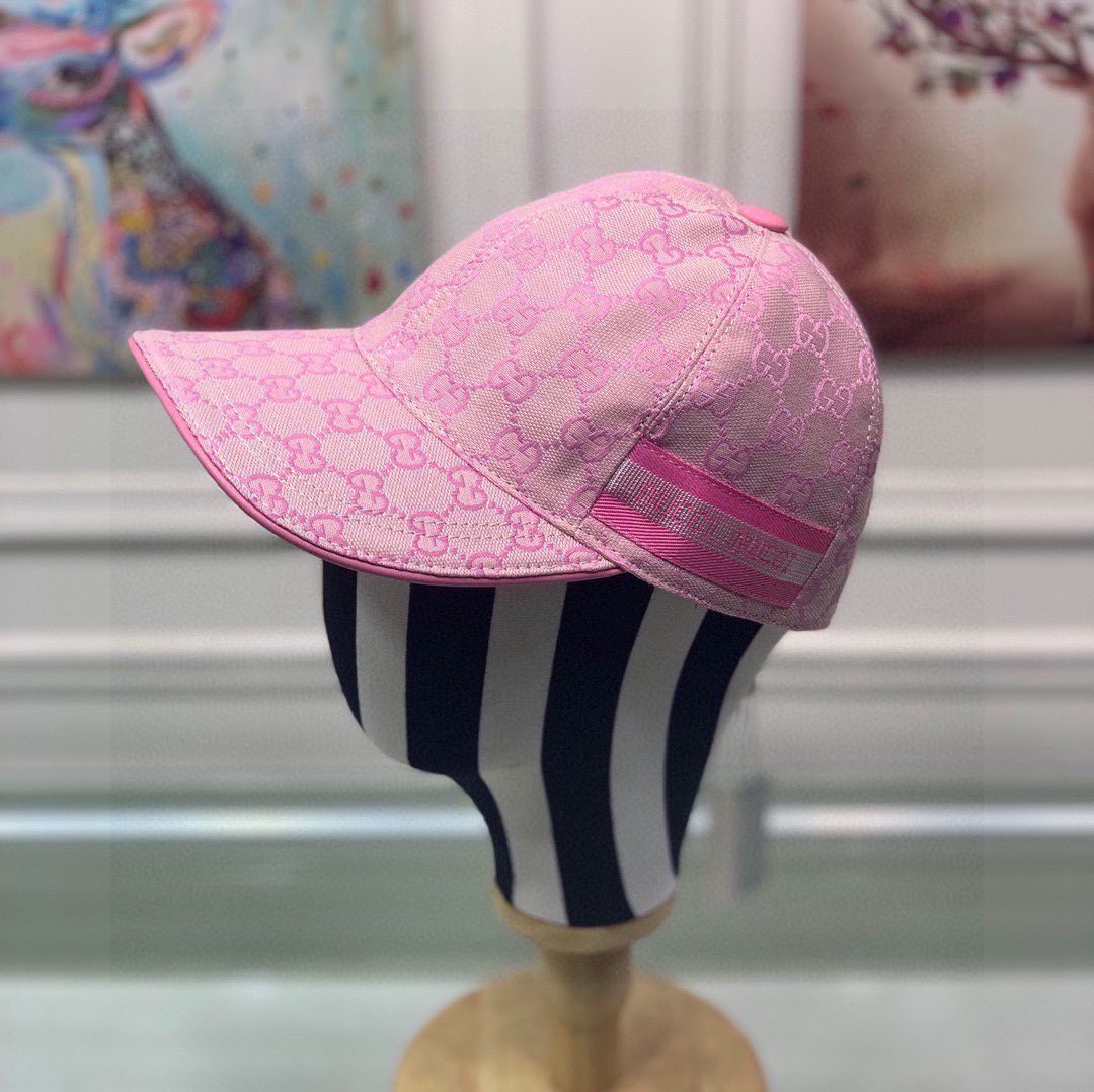 Gucci Original Gucci Canvas Baseball Hat With Web Pink Gucci Hat