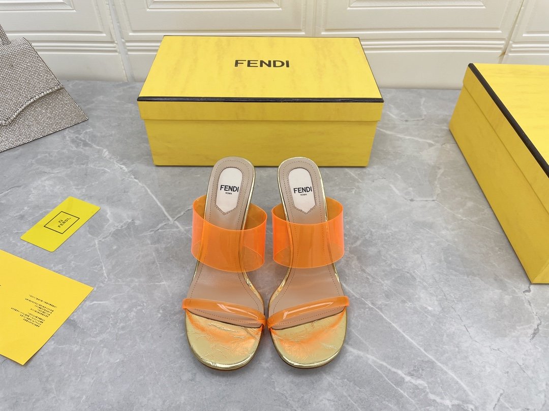 Fendi First Orange Transparent High-Heeled Sandals For Women