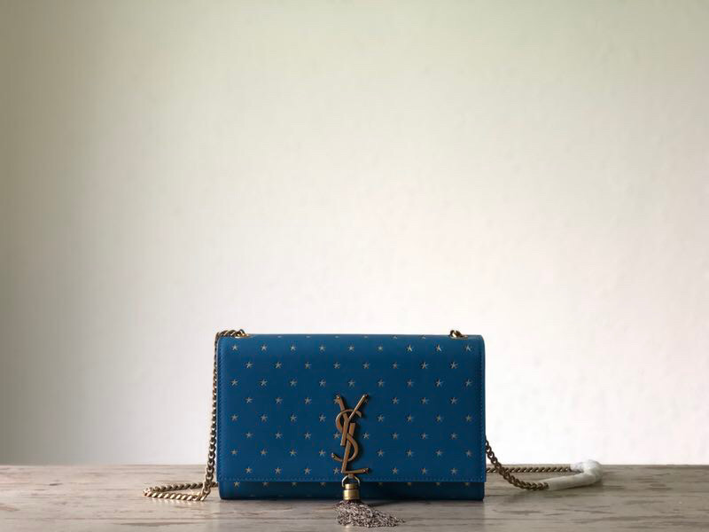 Yves Saint Laurent Kate Medium Chain Bag With Star Pattern Blue For Women 9.4in/24cm YSL