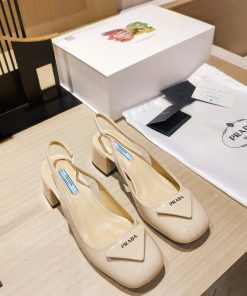 Prada Patent Sling-Back Pumps Dark Beige For Women 1.8in/45mm Prada