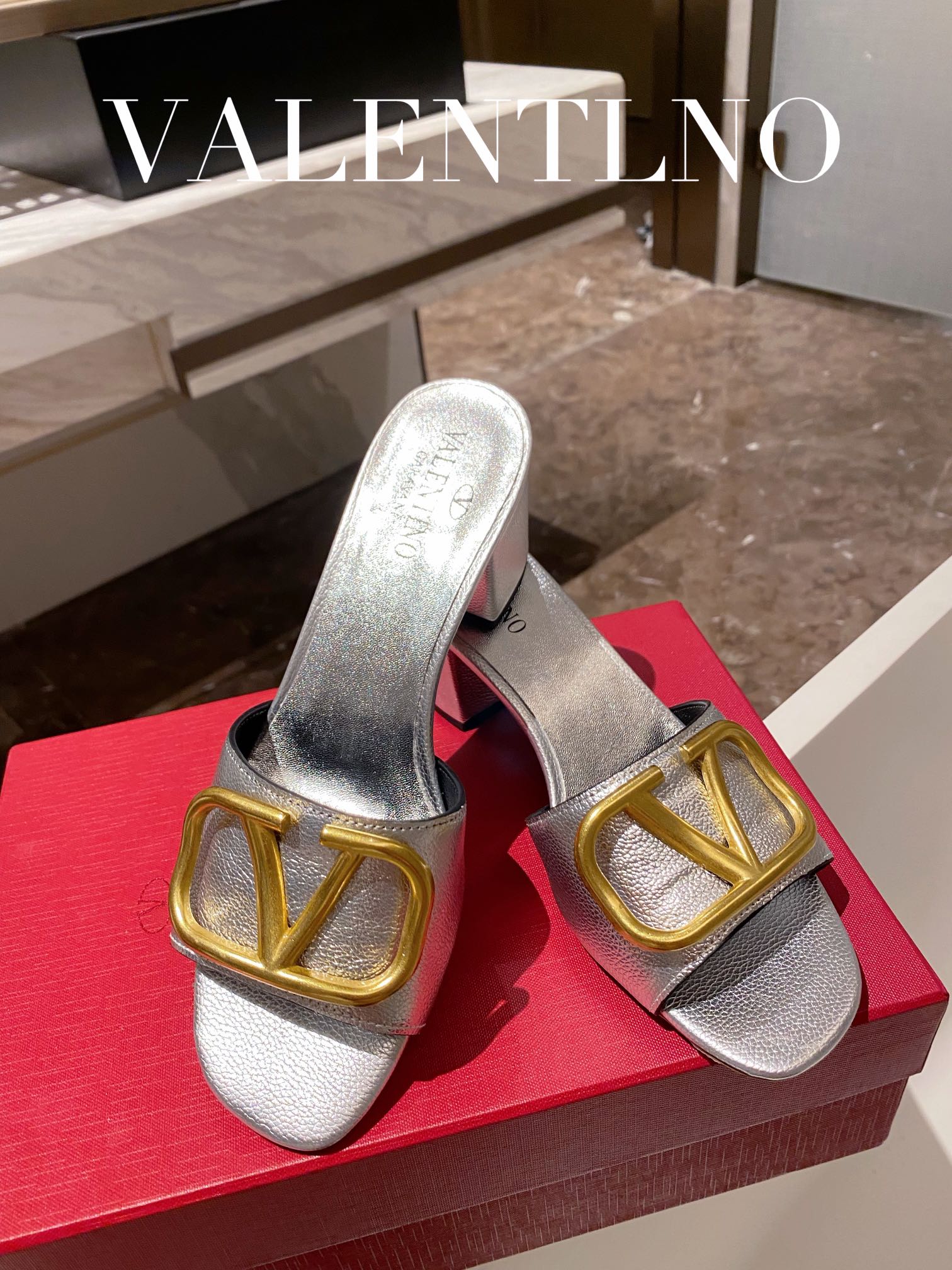 Valentino Garavani Slingback Pump With V Logo Signature Embellishment Silver For Women