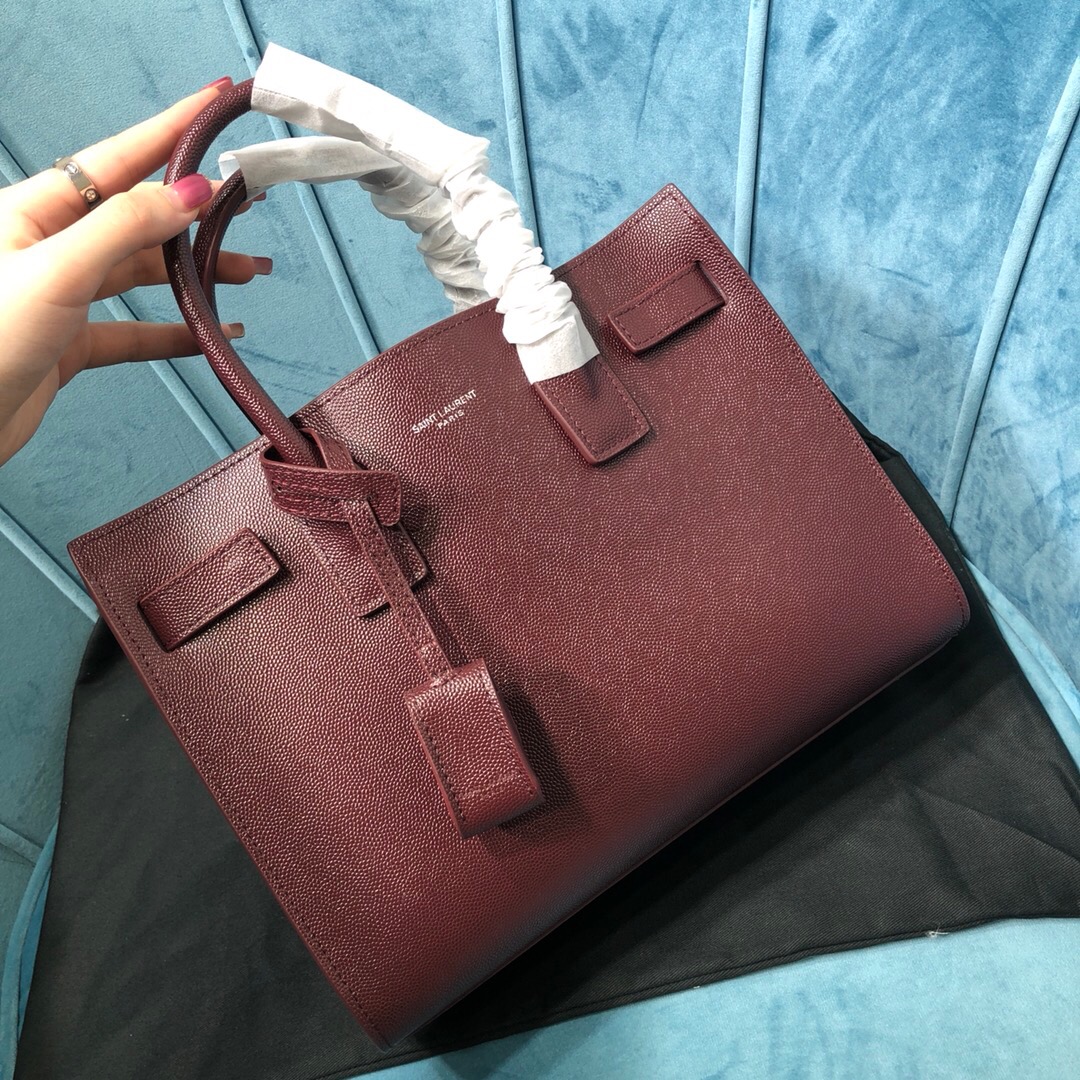 Yves Saint Laurent Sac De Jour Baby In Shiny Burgundy For Women 10.2in/26cm YSL