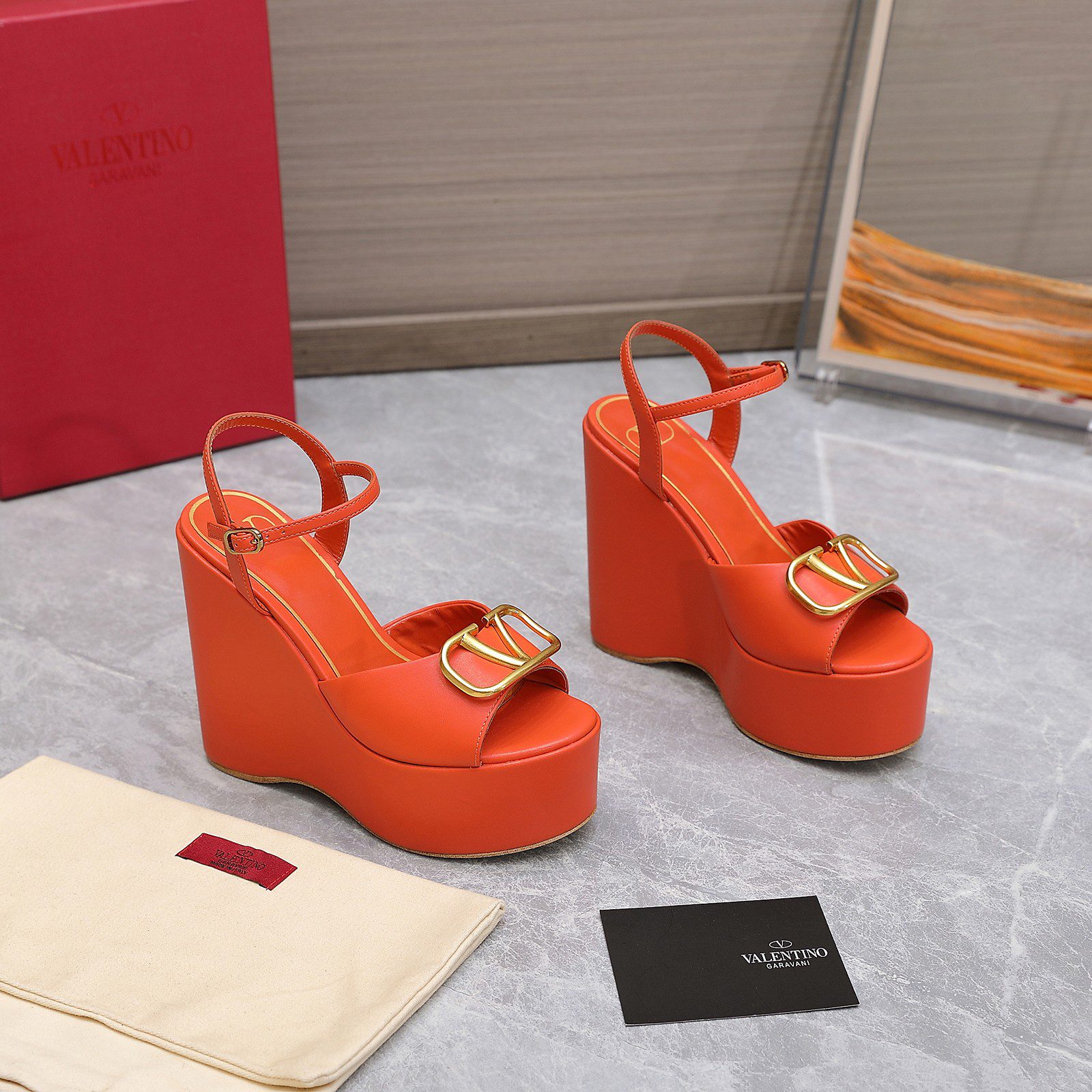 Valentino Garavani Block Heel Platform Sandals Orange For Women XW2S0DU9/DSH