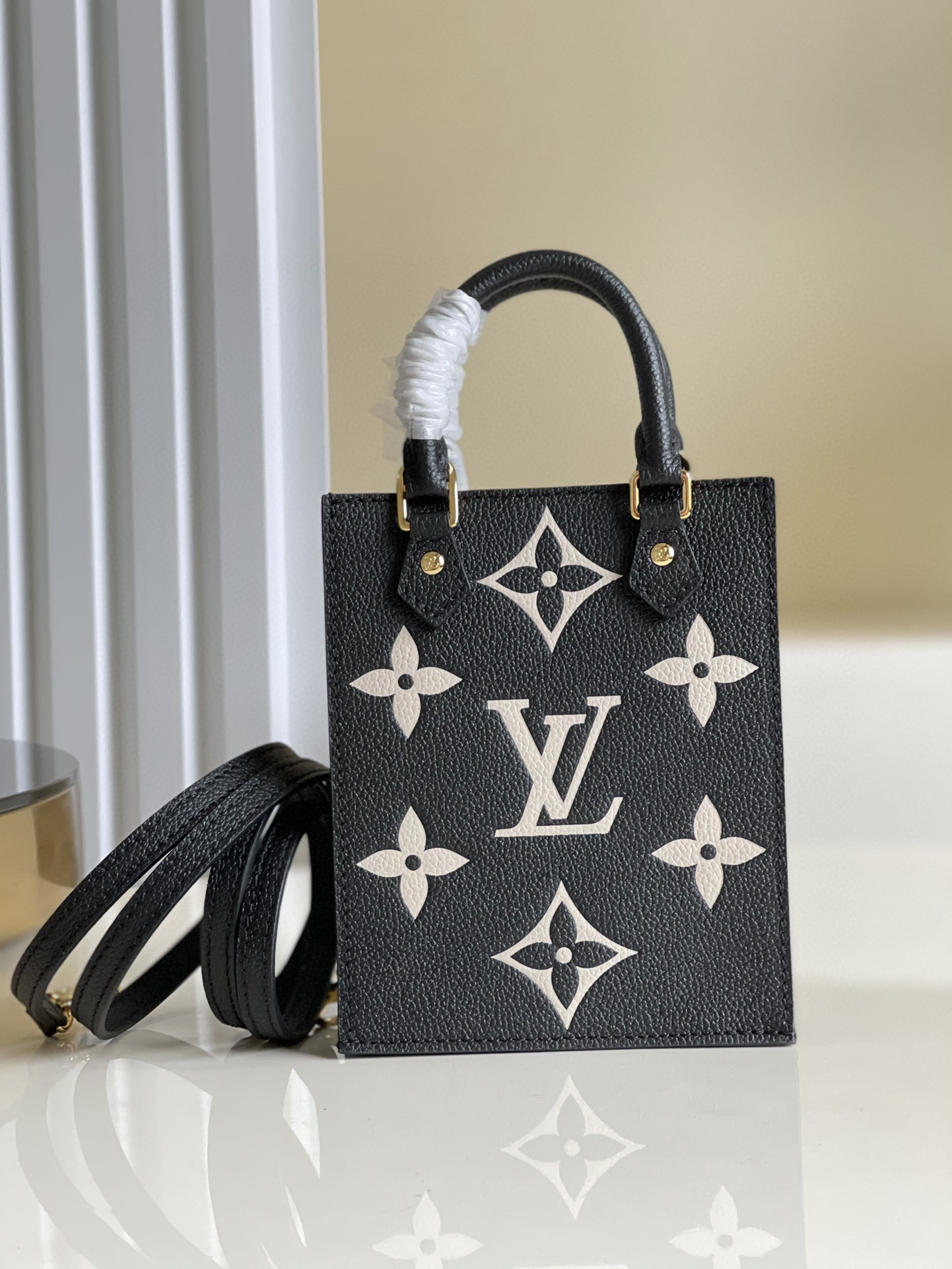 Louis Vuitton Petit Sac Plat Monogram Empreinte Black/Beige For Women, Women’s Handbags, Shoulder And Crossbody Bags 5.5in/14cm LV M81416