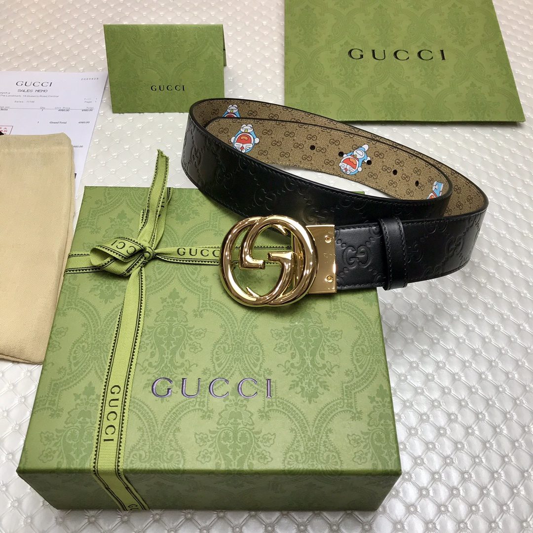 Gucci Belt Signature With Interlocking G Buckle Doreamon Black For Women, Women Belt
