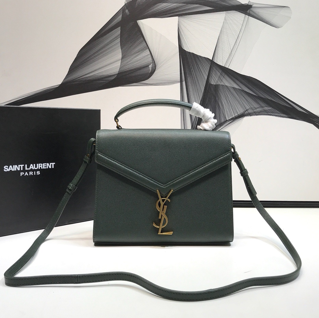 Yves Saint Laurent Cassandra Medium Top Handle Bag In Grain Dark Green For Women 9.6in/24.5cm YSL