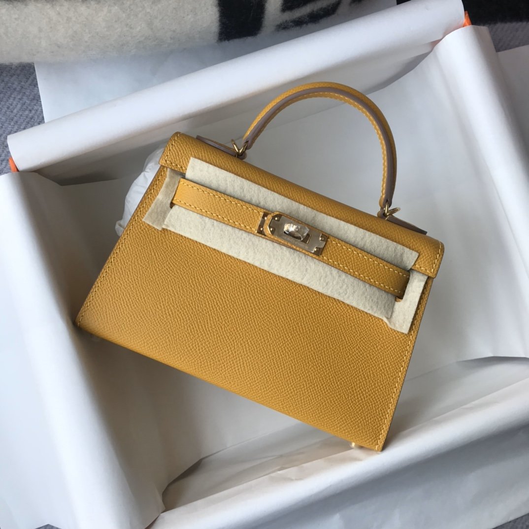 Hermes Kelly 19 Yellow With Gold Toned Hardware Bag For Women, Women’s Handbags, Shoulder Bags 7.5in/19cm