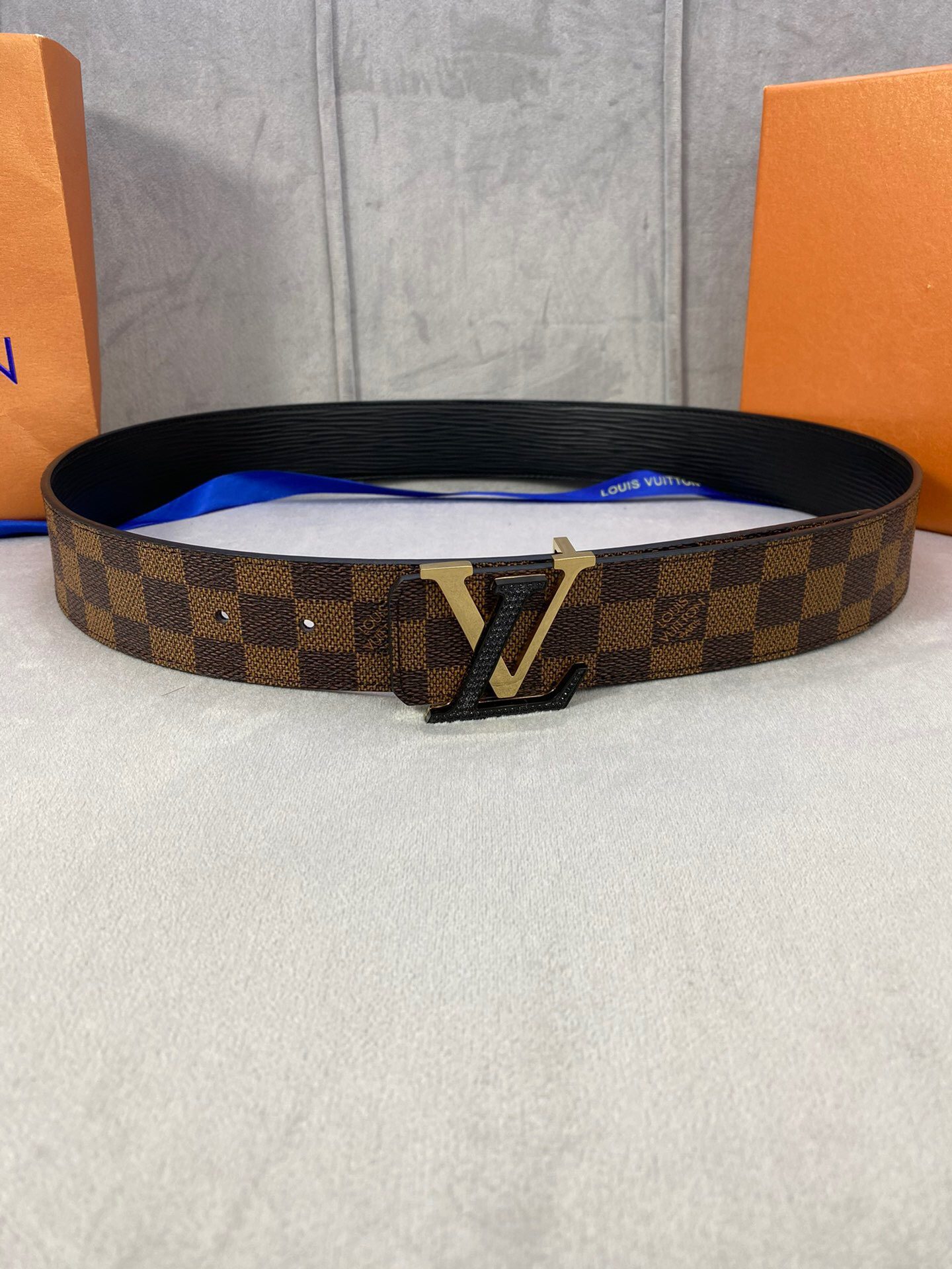 Louis Vuitton Initiales Reversible LV Belt Damier Ebene Canvas with Black/Gold Toned Hardware LV Women Belt