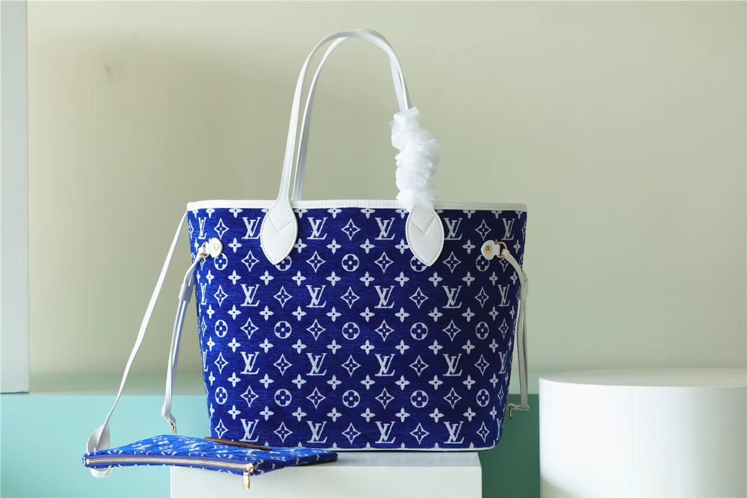 Louis Vuitton Neverfull MM Monogram Blue For Women, Women’s Handbags, Shoulder And Crossbody Bags 12.2in/31cmLV M46220
