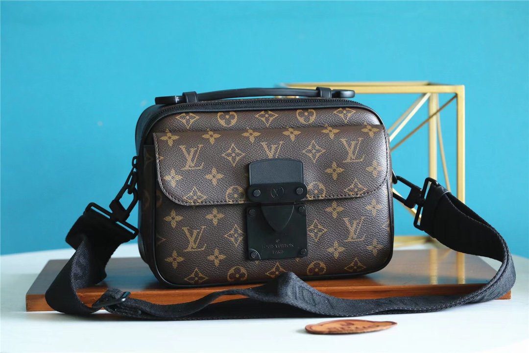 Louis Vuitton S-Lock Messenger Monogram Macassar For Men, Men’s Bags, Shoulder And Crossbody Bags 8.7in/22cm LV M45806