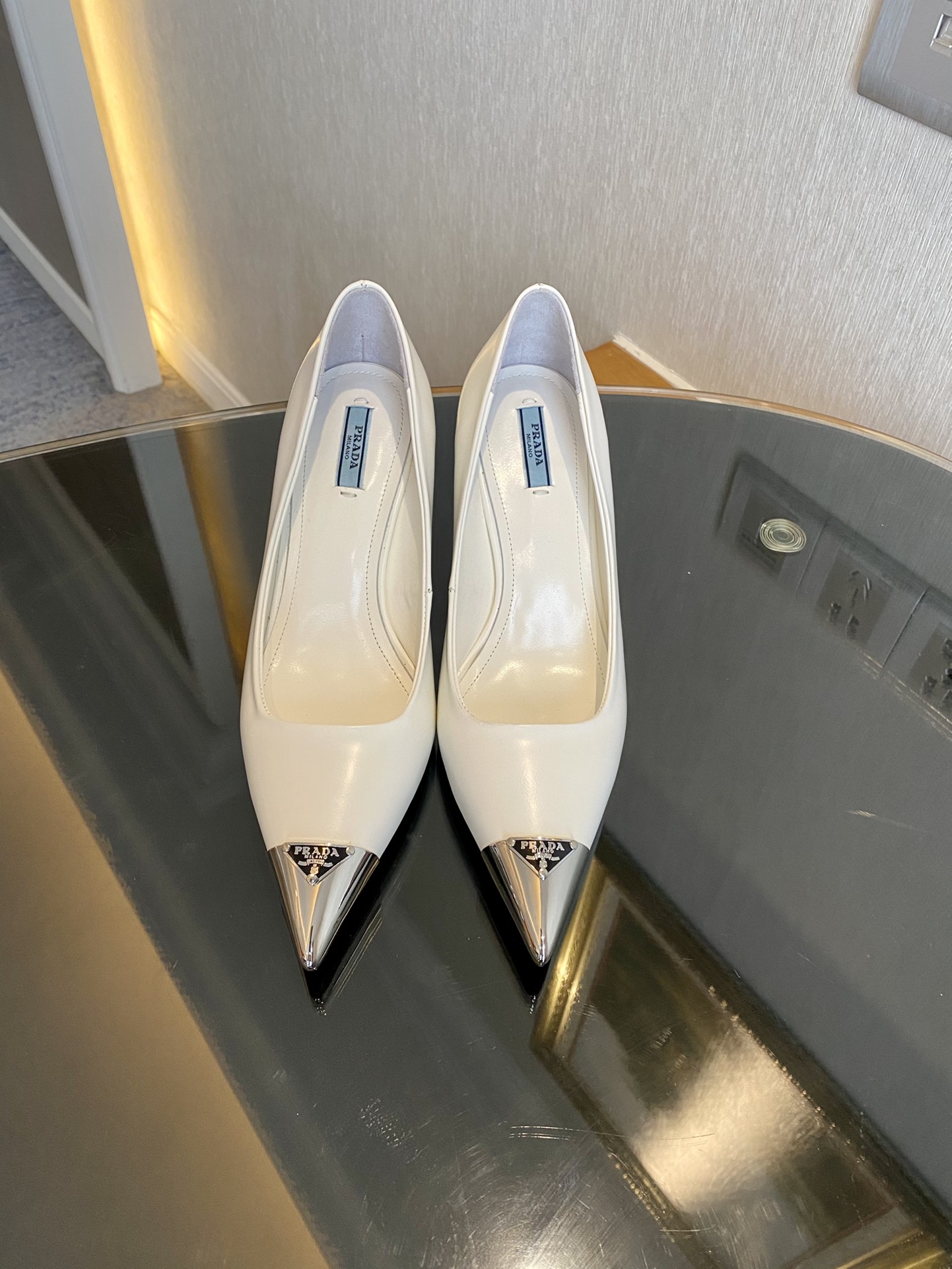 Prada Brushed Pumps White For Women 2.9in/75mm Prada